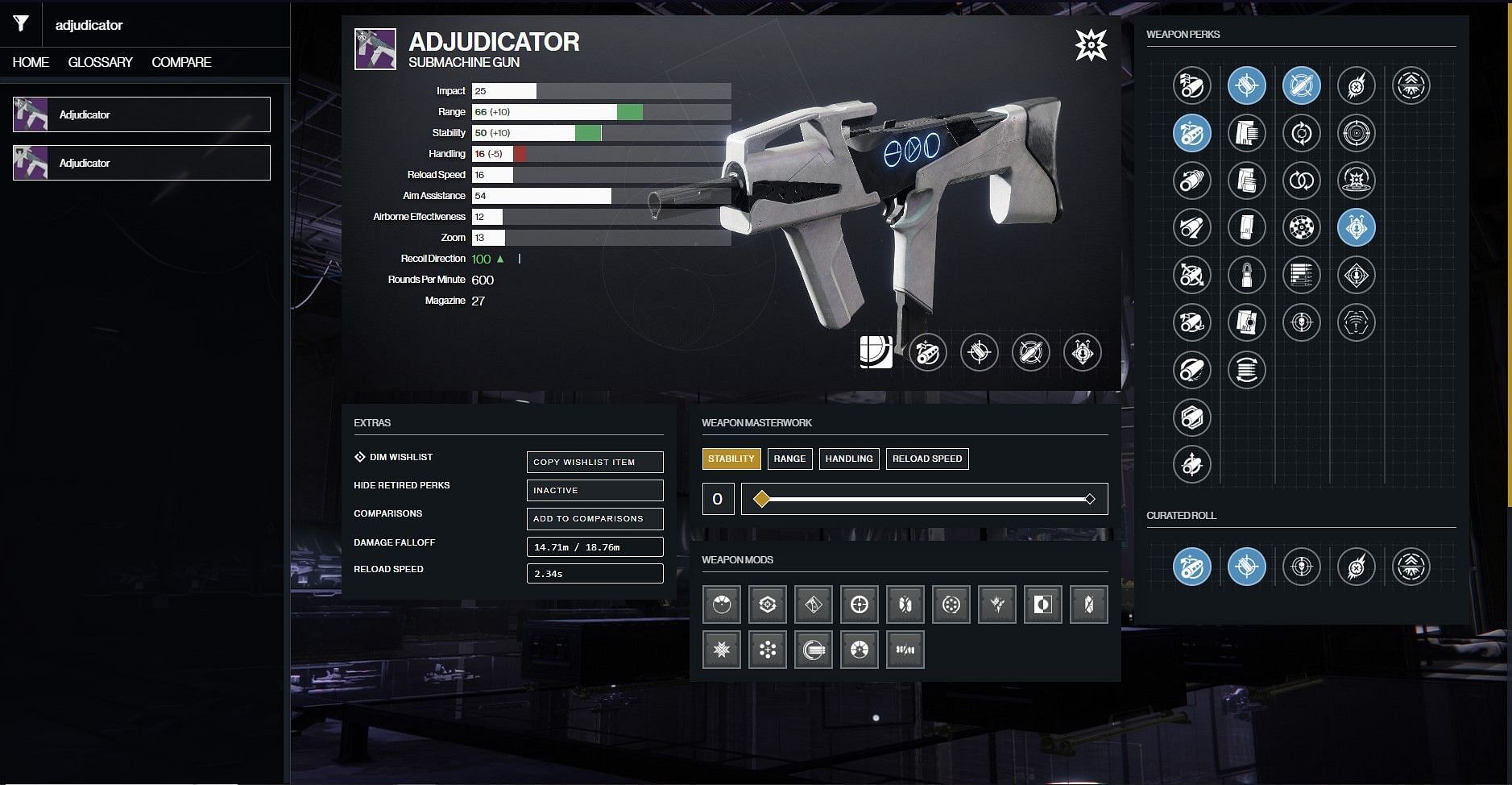 Adjudicator PvP god roll (Image via D2Gunsmith)